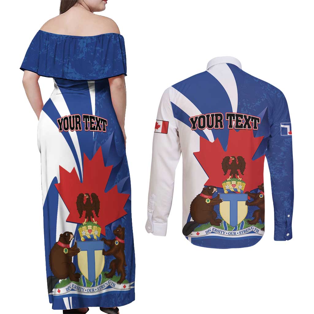 Personalised Canada Toronto Couples Matching Off Shoulder Maxi Dress and Long Sleeve Button Shirt Maple Leaf Diversity Our Strength