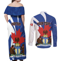 Personalised Canada Toronto Couples Matching Off Shoulder Maxi Dress and Long Sleeve Button Shirt Maple Leaf Diversity Our Strength