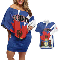 Personalised Canada Toronto Couples Matching Off Shoulder Short Dress and Hawaiian Shirt Maple Leaf Diversity Our Strength
