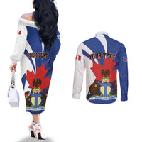 Personalised Canada Toronto Couples Matching Off The Shoulder Long Sleeve Dress and Long Sleeve Button Shirt Maple Leaf Diversity Our Strength