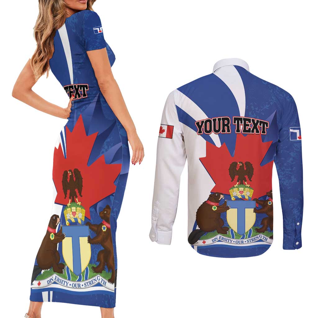 Personalised Canada Toronto Couples Matching Short Sleeve Bodycon Dress and Long Sleeve Button Shirt Maple Leaf Diversity Our Strength
