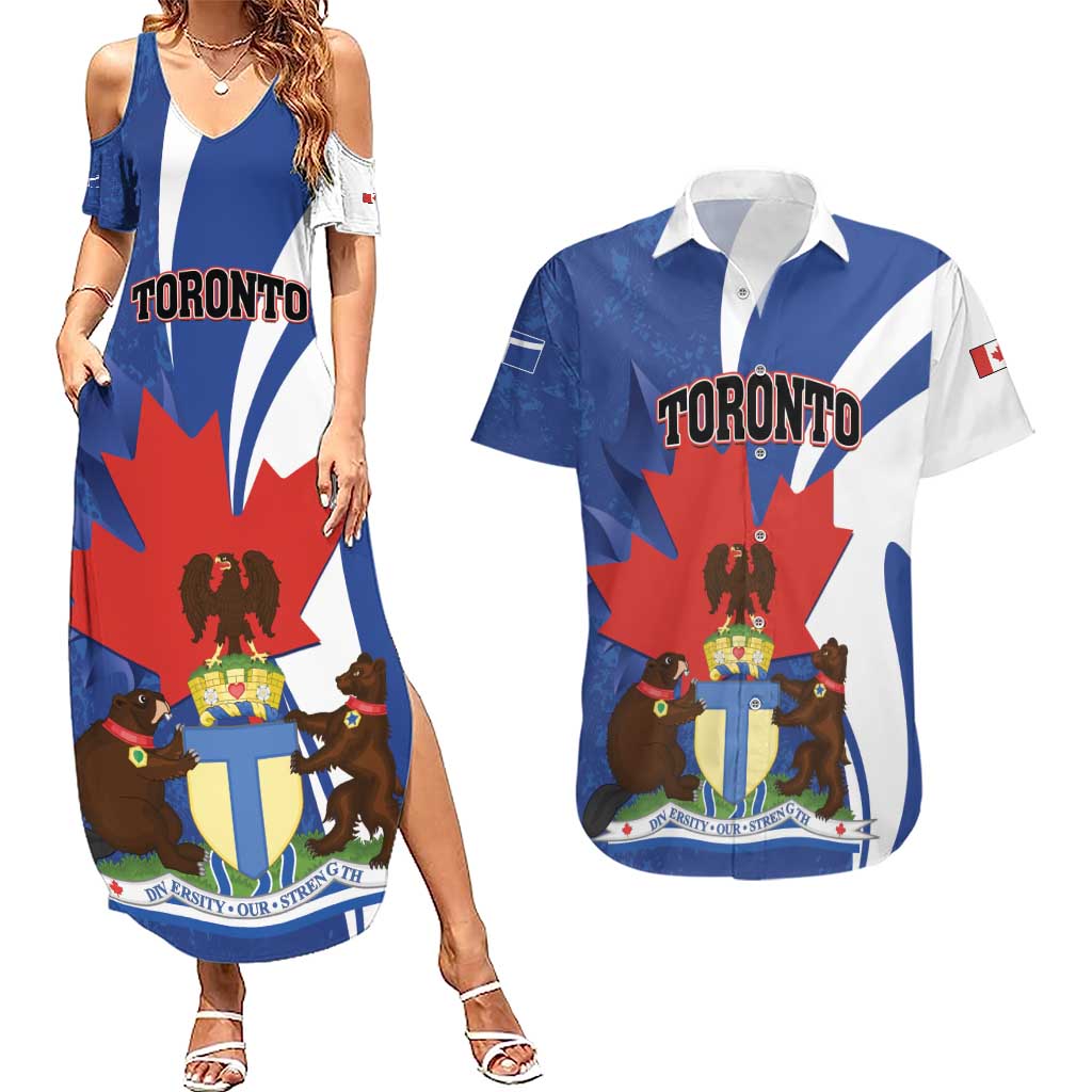 Personalised Canada Toronto Couples Matching Summer Maxi Dress and Hawaiian Shirt Maple Leaf Diversity Our Strength