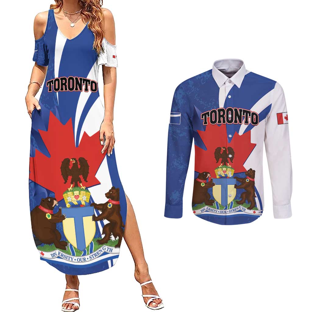 Personalised Canada Toronto Couples Matching Summer Maxi Dress and Long Sleeve Button Shirt Maple Leaf Diversity Our Strength