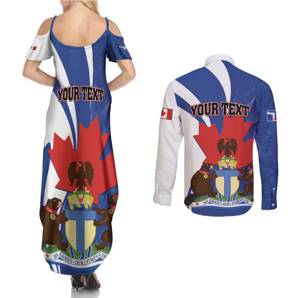 Personalised Canada Toronto Couples Matching Summer Maxi Dress and Long Sleeve Button Shirt Maple Leaf Diversity Our Strength