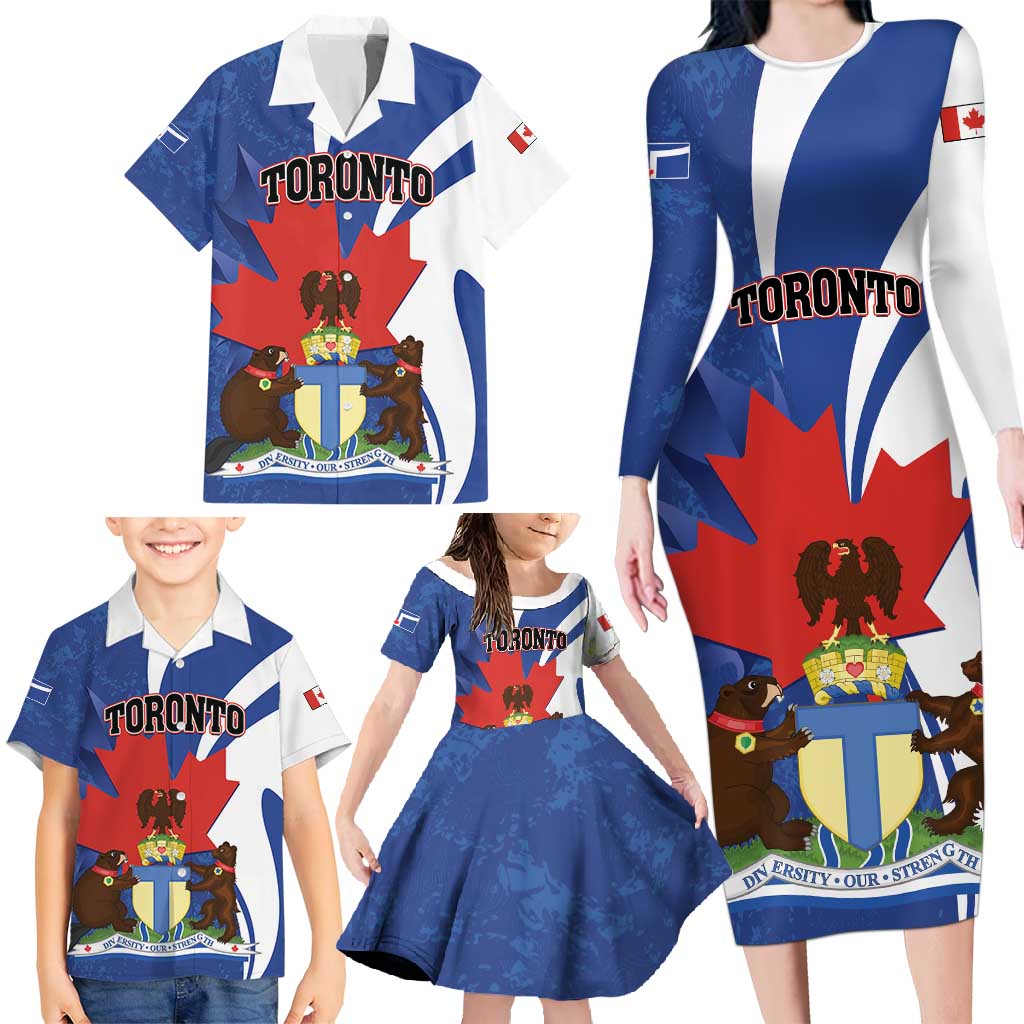 Personalised Canada Toronto Family Matching Long Sleeve Bodycon Dress and Hawaiian Shirt Maple Leaf Diversity Our Strength