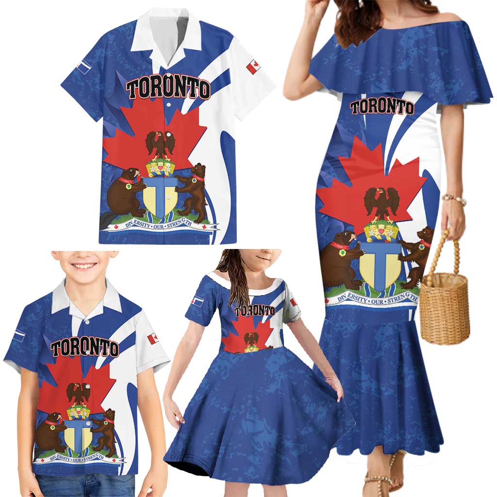 Personalised Canada Toronto Family Matching Mermaid Dress and Hawaiian Shirt Maple Leaf Diversity Our Strength