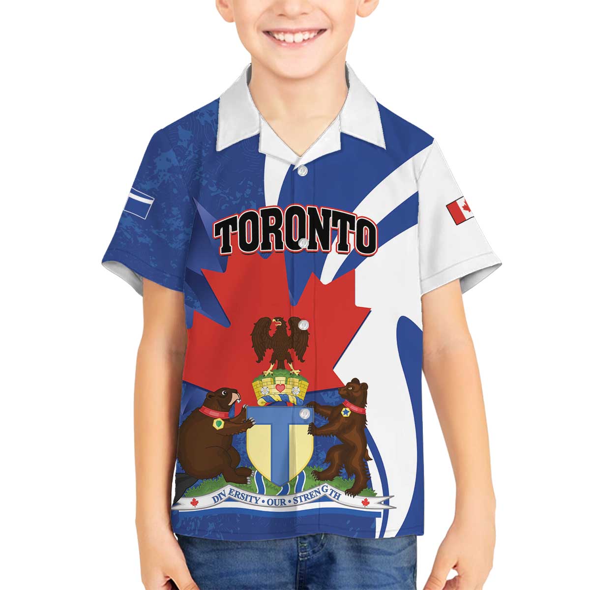 Personalised Canada Toronto Family Matching Off The Shoulder Long Sleeve Dress and Hawaiian Shirt Maple Leaf Diversity Our Strength