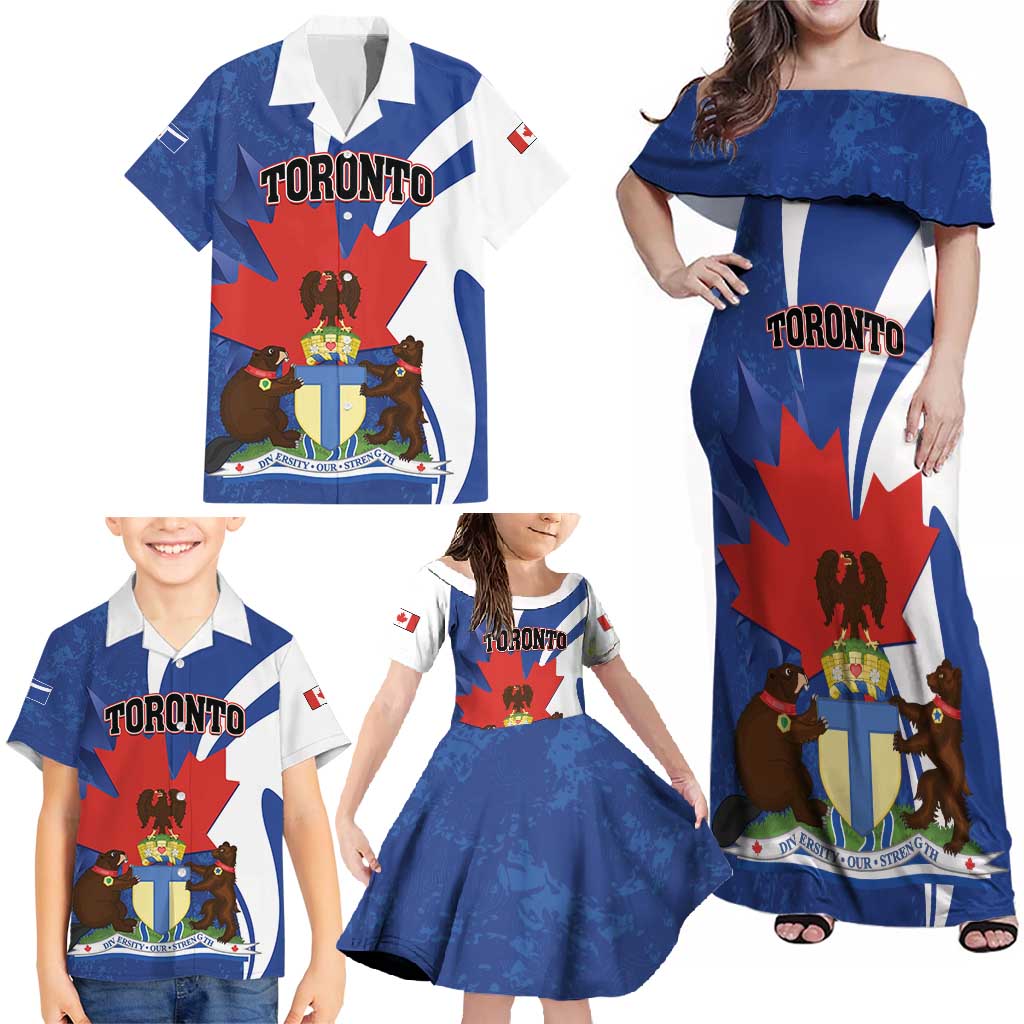 Personalised Canada Toronto Family Matching Off Shoulder Maxi Dress and Hawaiian Shirt Maple Leaf Diversity Our Strength