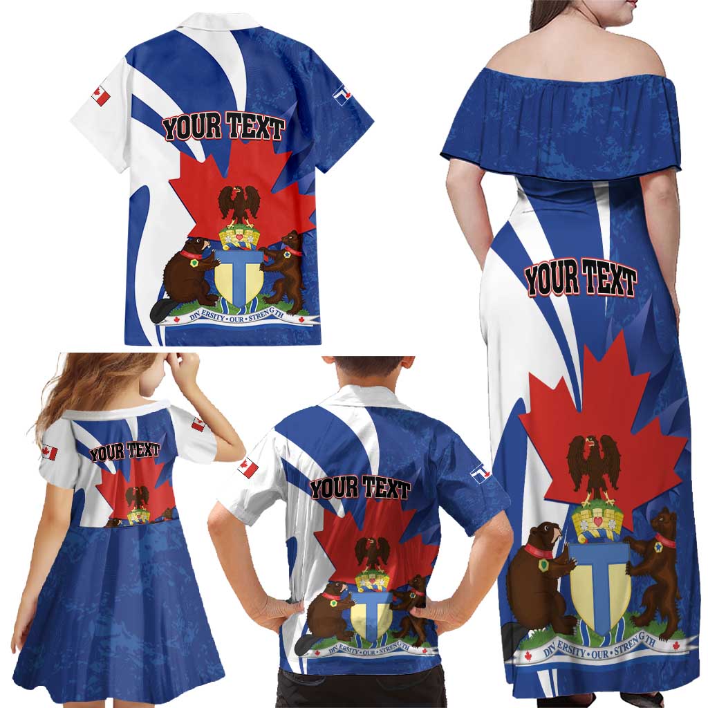 Personalised Canada Toronto Family Matching Off Shoulder Maxi Dress and Hawaiian Shirt Maple Leaf Diversity Our Strength