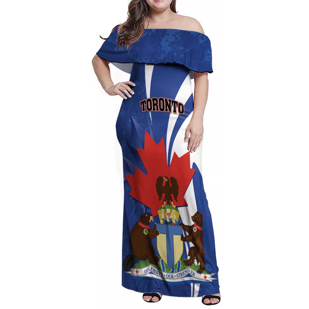 Personalised Canada Toronto Family Matching Off Shoulder Maxi Dress and Hawaiian Shirt Maple Leaf Diversity Our Strength