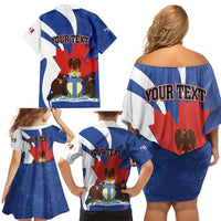 Personalised Canada Toronto Family Matching Off Shoulder Short Dress and Hawaiian Shirt Maple Leaf Diversity Our Strength