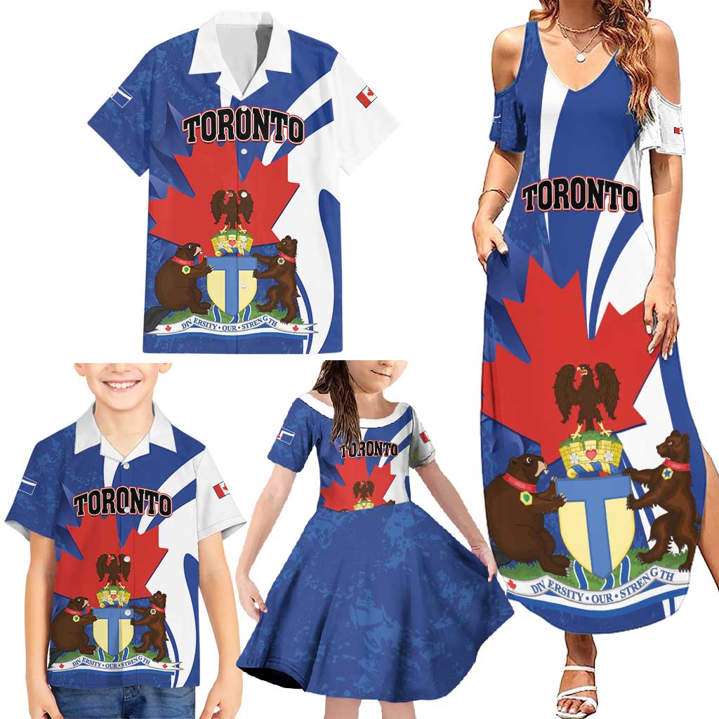 Personalised Canada Toronto Family Matching Summer Maxi Dress and Hawaiian Shirt Maple Leaf Diversity Our Strength