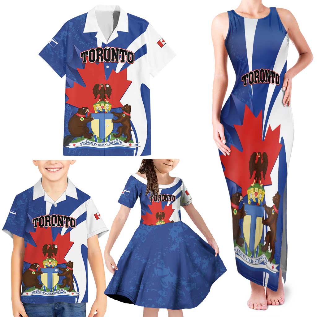 Personalised Canada Toronto Family Matching Tank Maxi Dress and Hawaiian Shirt Maple Leaf Diversity Our Strength