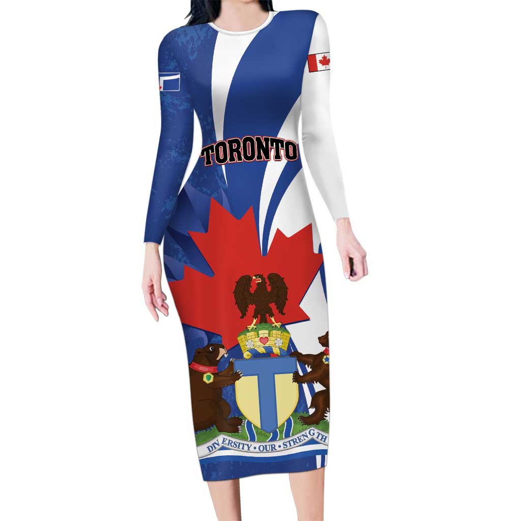 Personalised Canada Toronto Long Sleeve Bodycon Dress Maple Leaf Diversity Our Strength