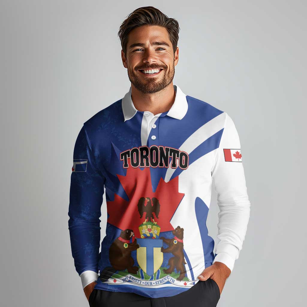 Personalised Canada Toronto Long Sleeve Polo Shirt Maple Leaf Diversity Our Strength