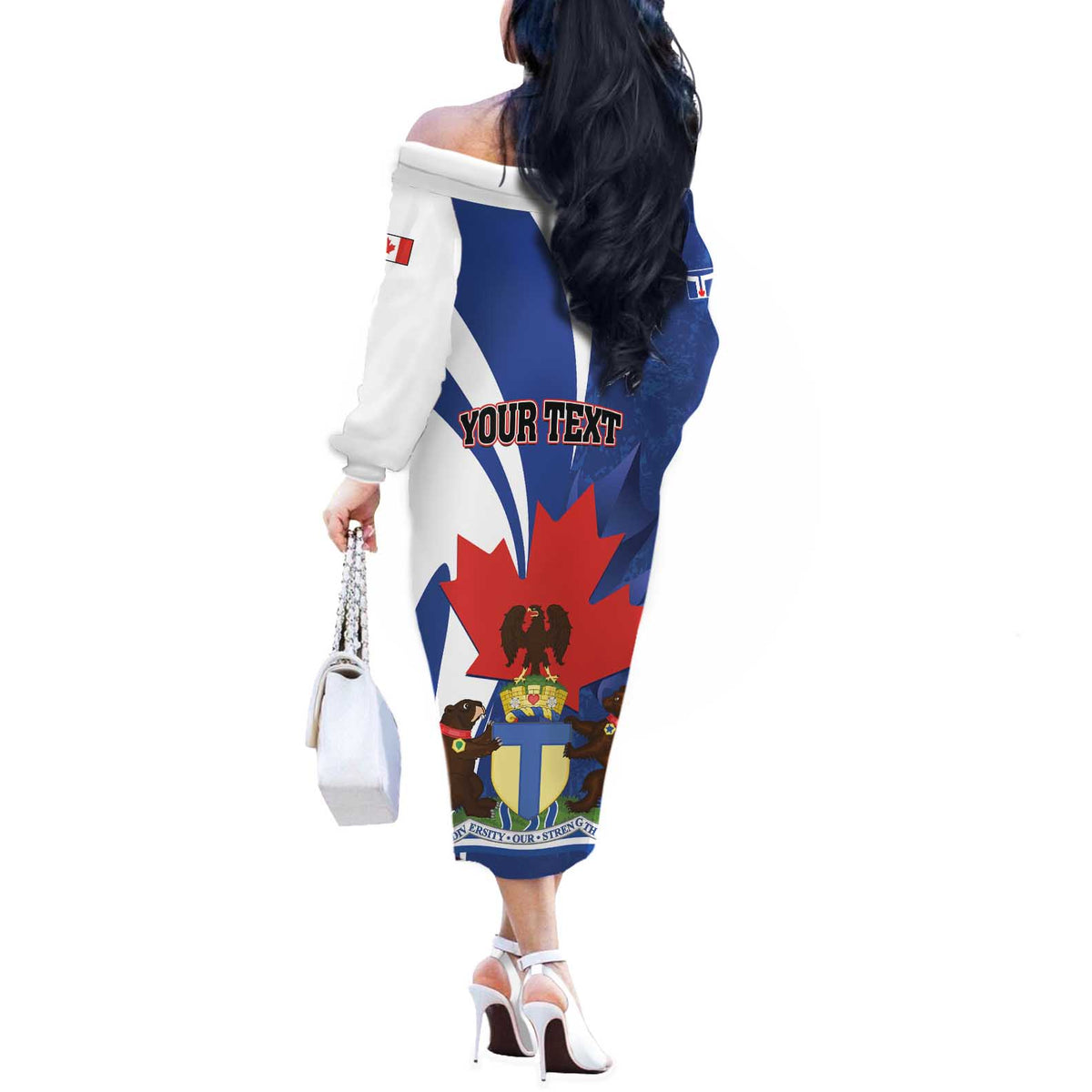 Personalised Canada Toronto Off The Shoulder Long Sleeve Dress Maple Leaf Diversity Our Strength