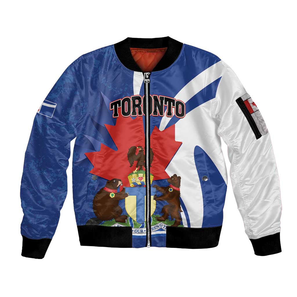 Personalised Canada Toronto Sleeve Zip Bomber Jacket Maple Leaf Diversity Our Strength