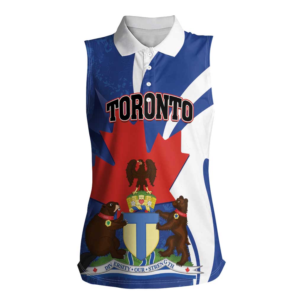 Personalised Canada Toronto Women Sleeveless Polo Shirt Maple Leaf Diversity Our Strength