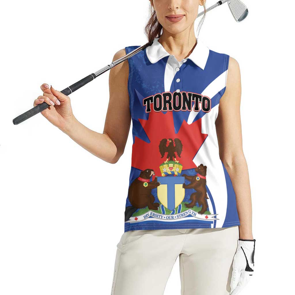 Personalised Canada Toronto Women Sleeveless Polo Shirt Maple Leaf Diversity Our Strength