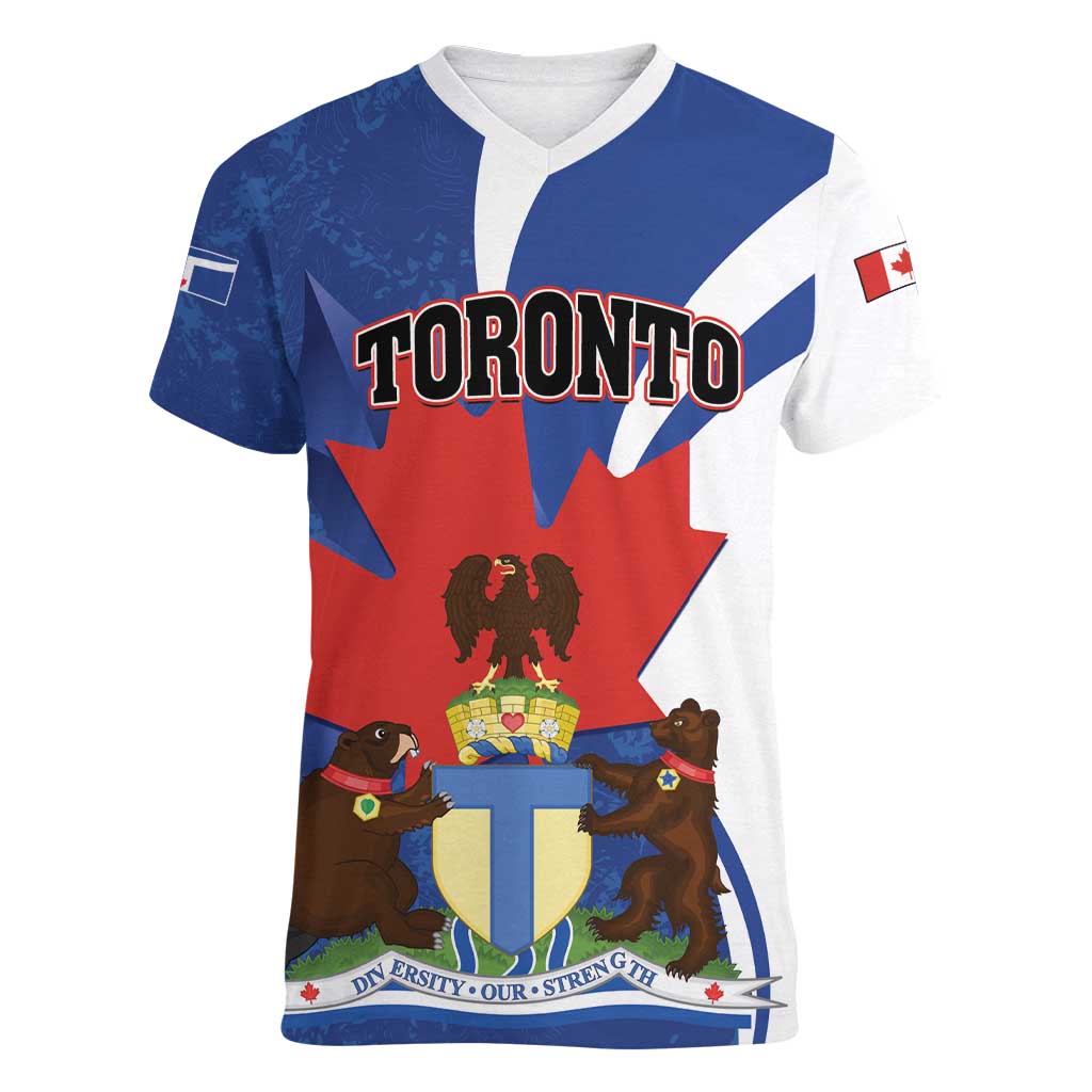 Personalised Canada Toronto Women V-Neck T-Shirt Maple Leaf Diversity Our Strength