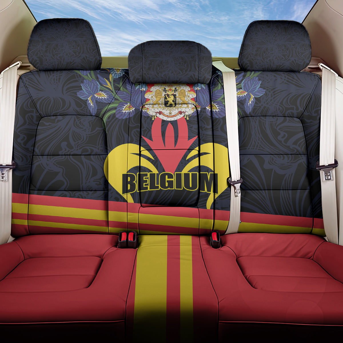 Belgium Iris Day Back Car Seat Cover Royaume de Belgique Coat Of Arms LT01