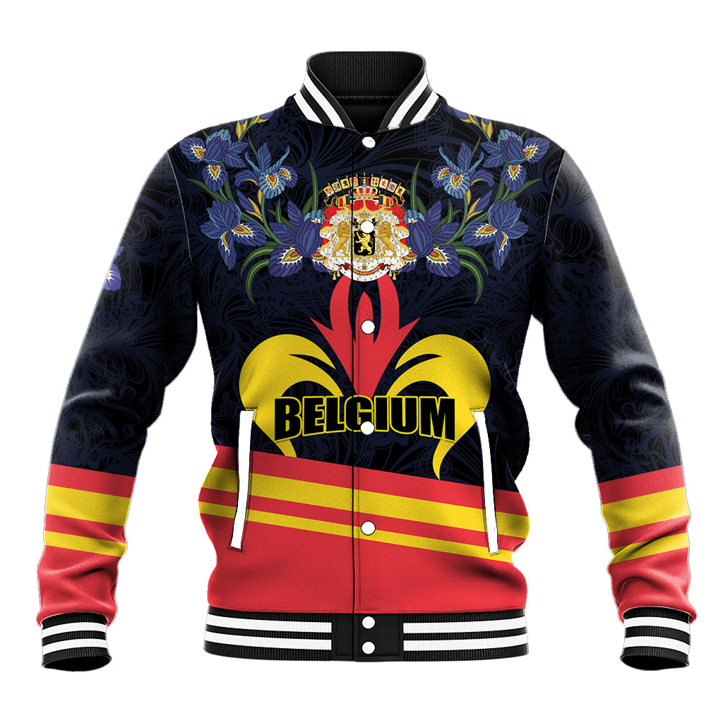 Personalized Belgium Iris Day Baseball Jacket Royaume de Belgique Coat Of Arms - Wonder Print Shop