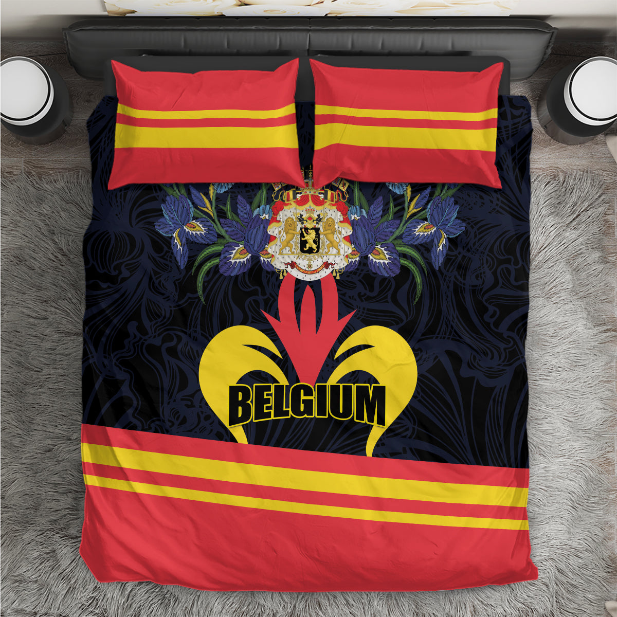 Belgium Iris Day Bedding Set Royaume de Belgique Coat Of Arms - Wonder Print Shop