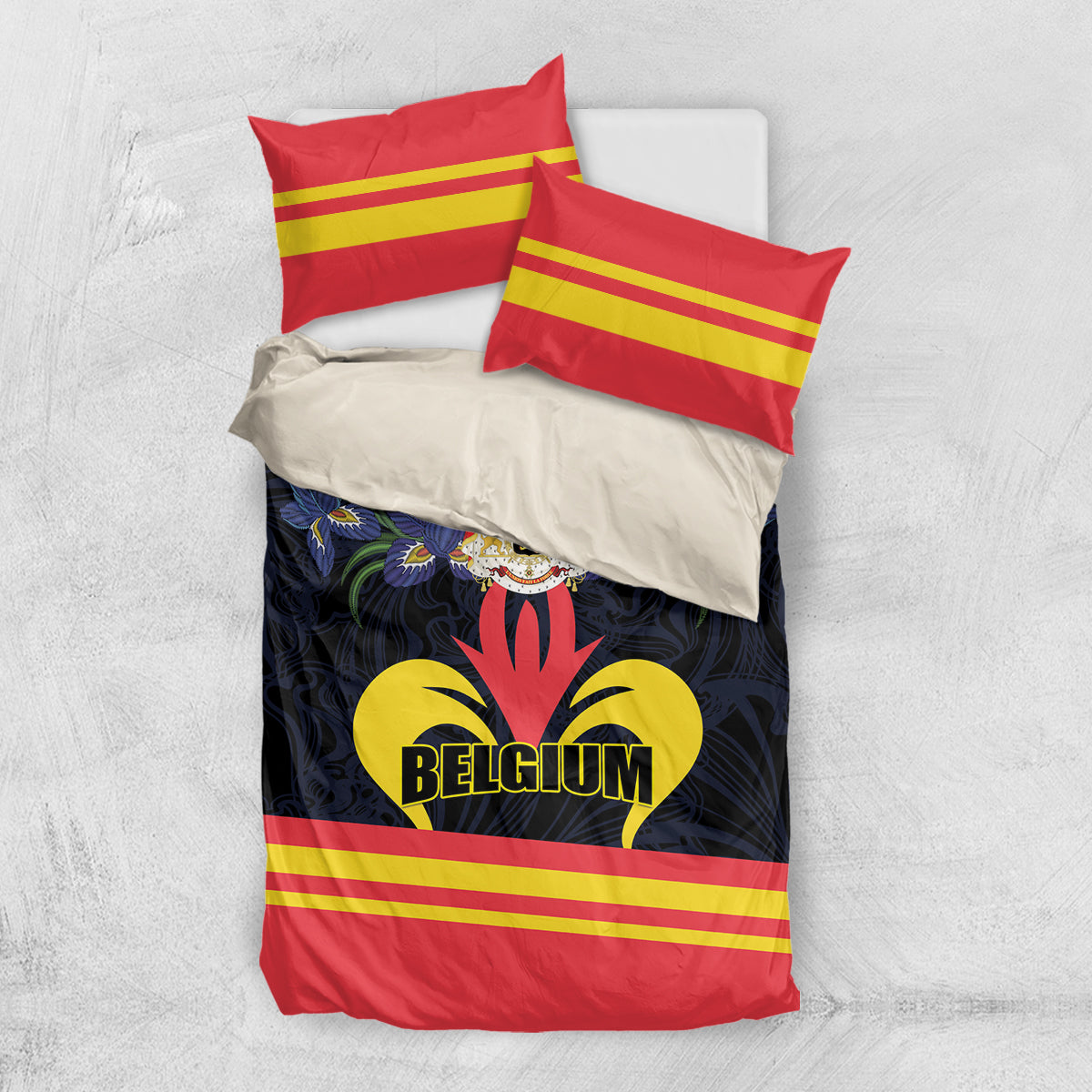 Belgium Iris Day Bedding Set Royaume de Belgique Coat Of Arms - Wonder Print Shop