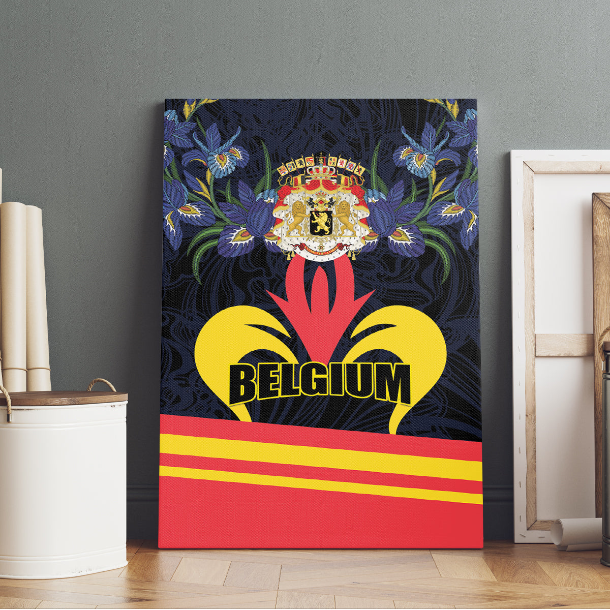 Belgium Iris Day Canvas Wall Art Royaume de Belgique Coat Of Arms - Wonder Print Shop