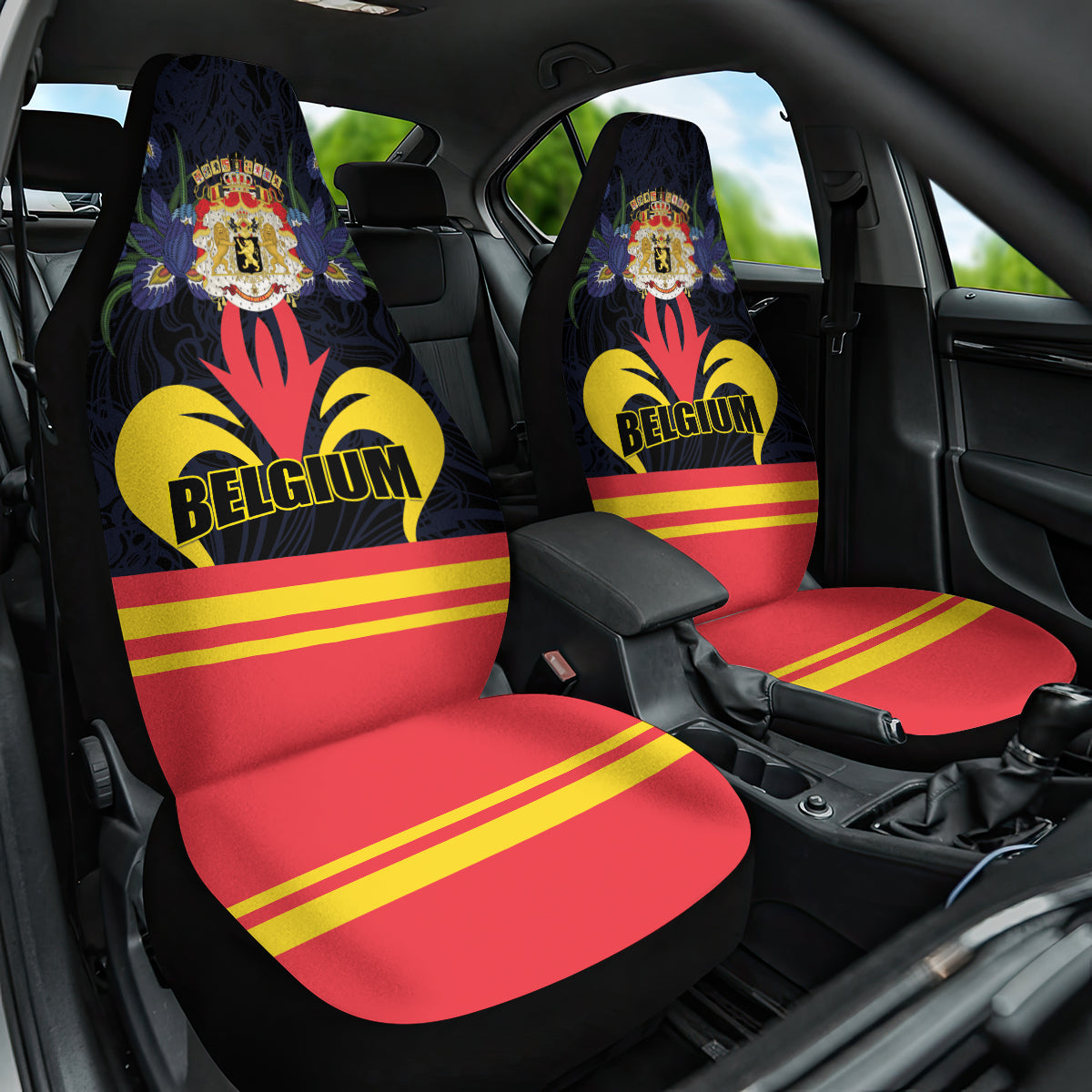 Belgium Iris Day Car Seat Cover Royaume de Belgique Coat Of Arms