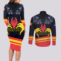 Personalized Belgium Iris Day Couples Matching Long Sleeve Bodycon Dress and Long Sleeve Button Shirt Royaume de Belgique Coat Of Arms - Wonder Print Shop