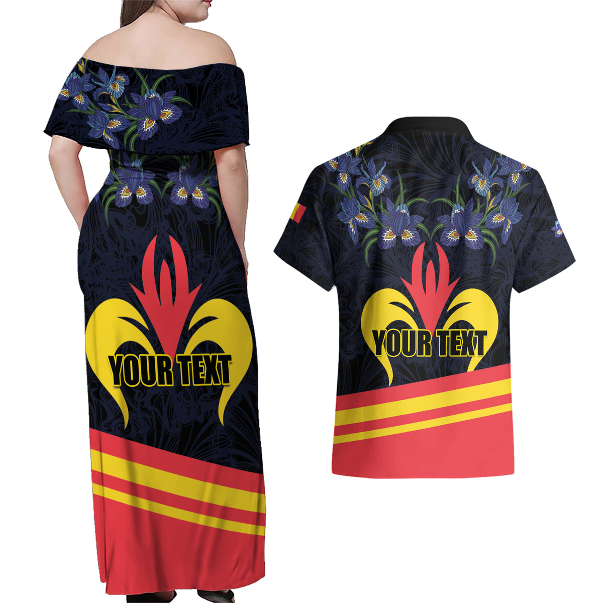 Personalized Belgium Iris Day Couples Matching Off Shoulder Maxi Dress and Hawaiian Shirt Royaume de Belgique Coat Of Arms - Wonder Print Shop