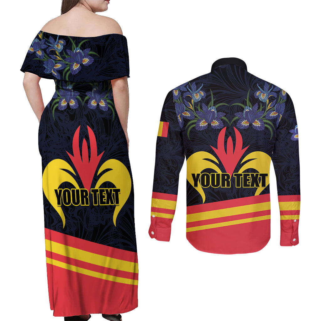 Personalized Belgium Iris Day Couples Matching Off Shoulder Maxi Dress and Long Sleeve Button Shirt Royaume de Belgique Coat Of Arms - Wonder Print Shop