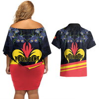 Personalized Belgium Iris Day Couples Matching Off Shoulder Short Dress and Hawaiian Shirt Royaume de Belgique Coat Of Arms - Wonder Print Shop