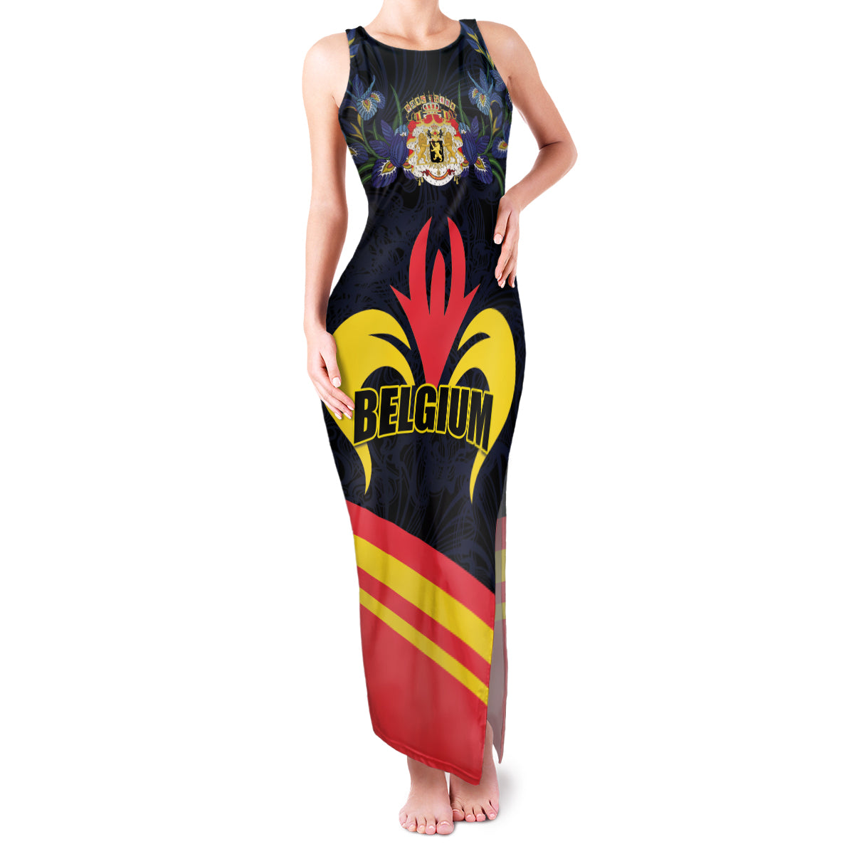 Personalized Belgium Iris Day Family Matching Tank Maxi Dress and Hawaiian Shirt Royaume de Belgique Coat Of Arms - Wonder Print Shop