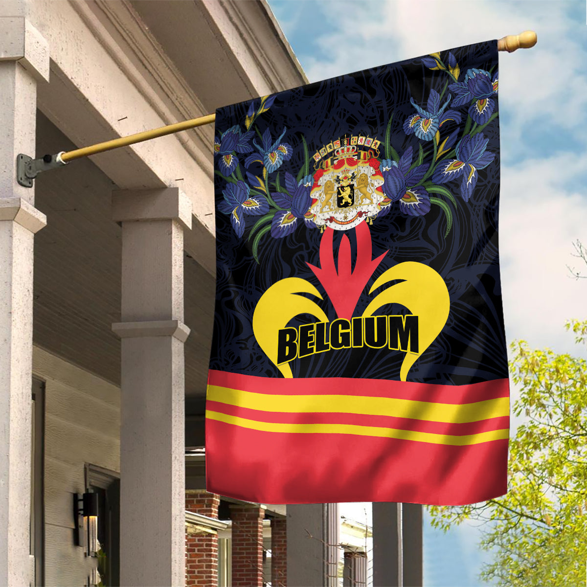 Belgium Iris Day Garden Flag Royaume de Belgique Coat Of Arms - Wonder Print Shop
