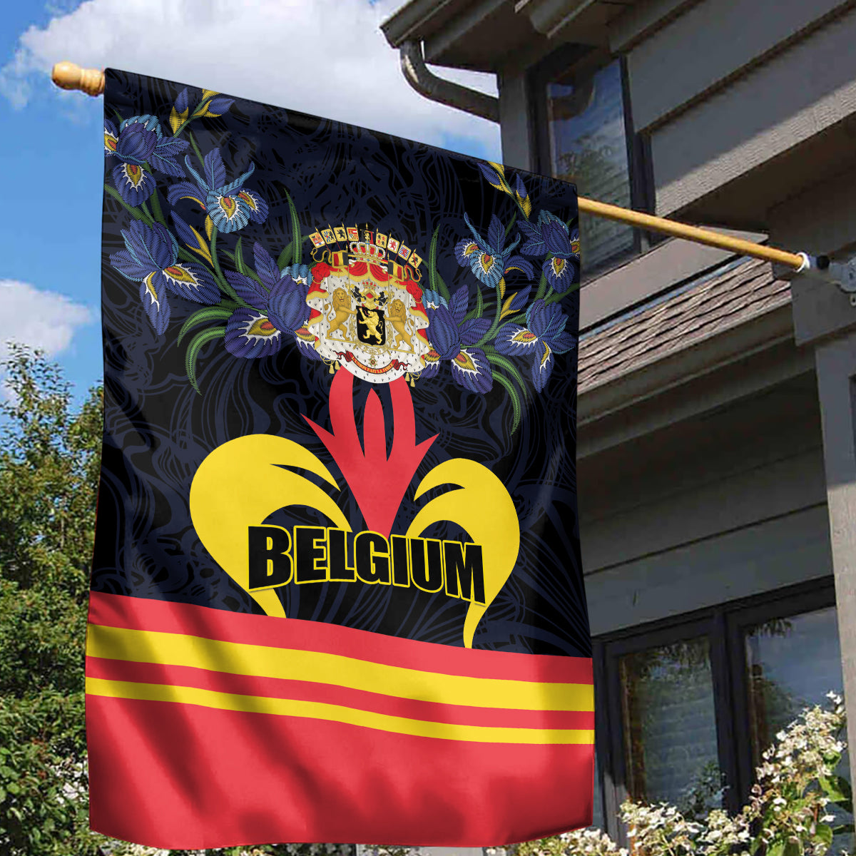 Belgium Iris Day Garden Flag Royaume de Belgique Coat Of Arms - Wonder Print Shop