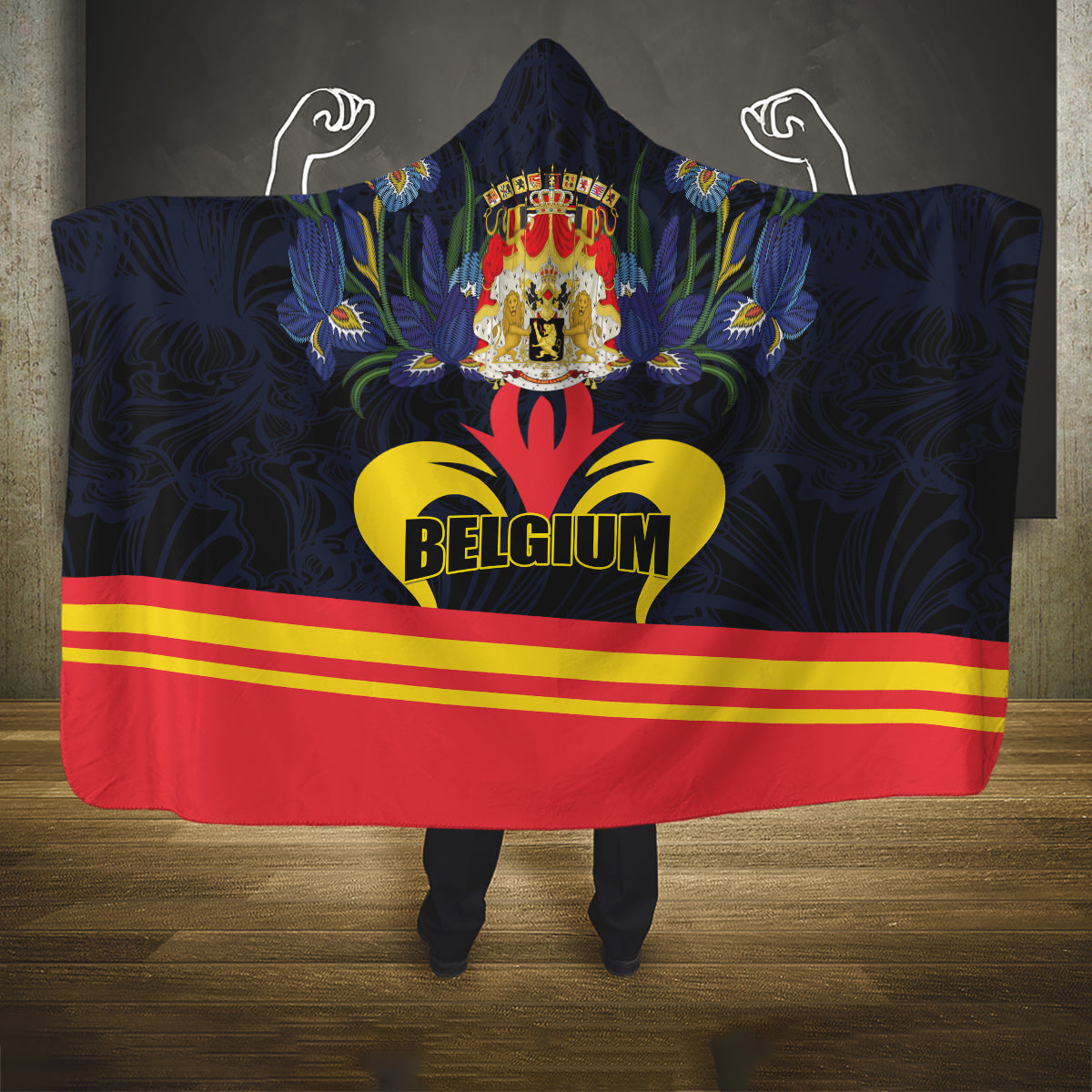 Belgium Iris Day Hooded Blanket Royaume de Belgique Coat Of Arms