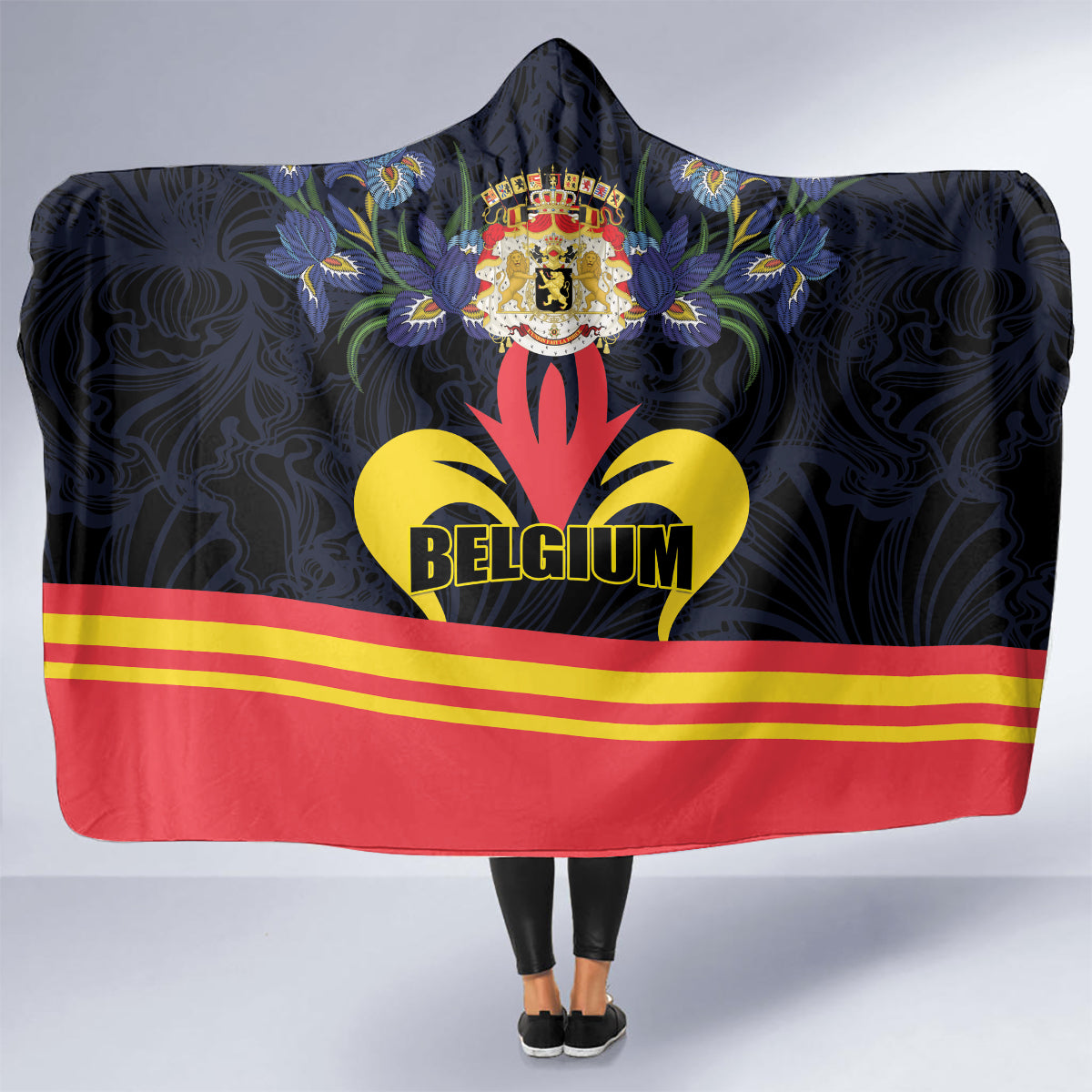 Belgium Iris Day Hooded Blanket Royaume de Belgique Coat Of Arms