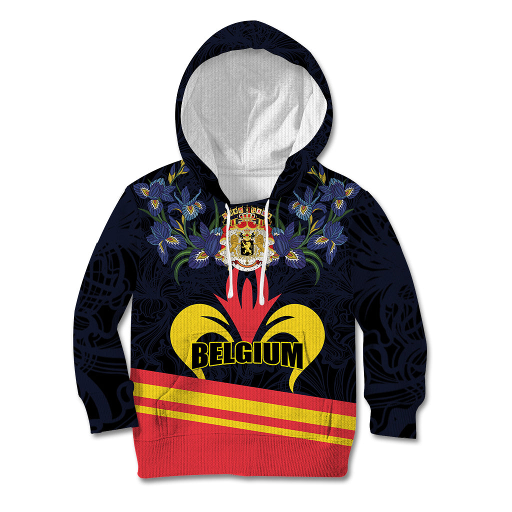 Personalized Belgium Iris Day Kid Hoodie Royaume de Belgique Coat Of Arms - Wonder Print Shop