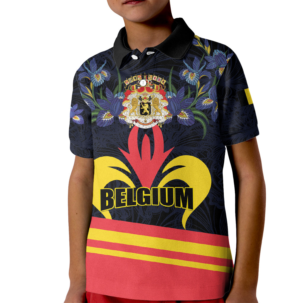 Personalized Belgium Iris Day Kid Polo Shirt Royaume de Belgique Coat Of Arms - Wonder Print Shop