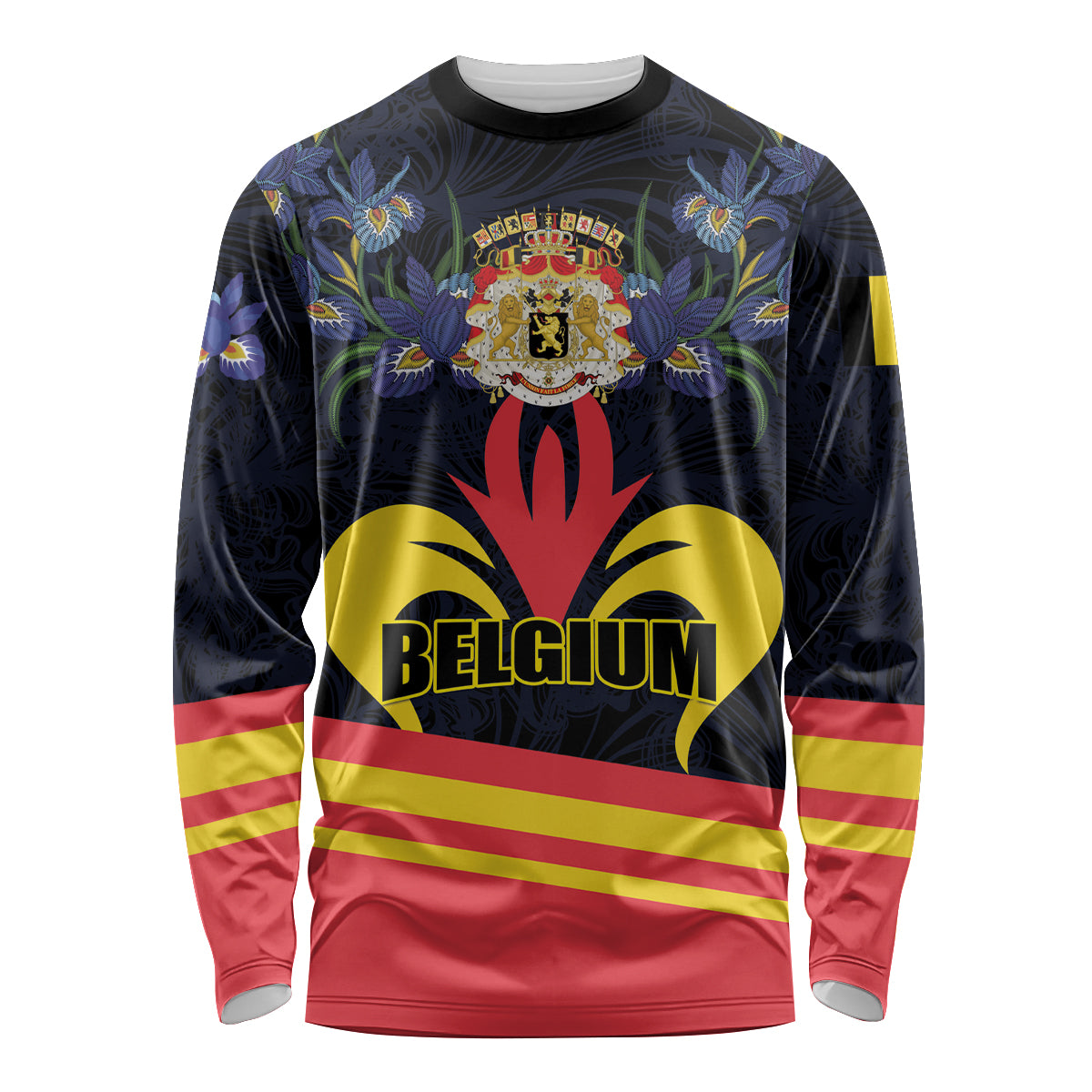 Personalized Belgium Iris Day Long Sleeve Shirt Royaume de Belgique Coat Of Arms - Wonder Print Shop