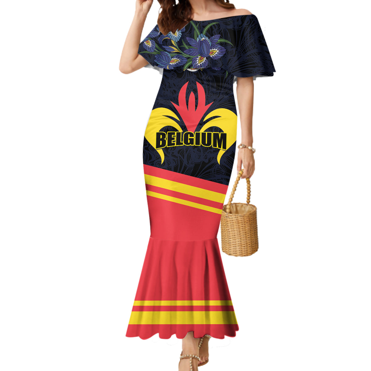 Personalized Belgium Iris Day Mermaid Dress Royaume de Belgique Coat Of Arms - Wonder Print Shop