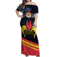Personalized Belgium Iris Day Off Shoulder Maxi Dress Royaume de Belgique Coat Of Arms - Wonder Print Shop