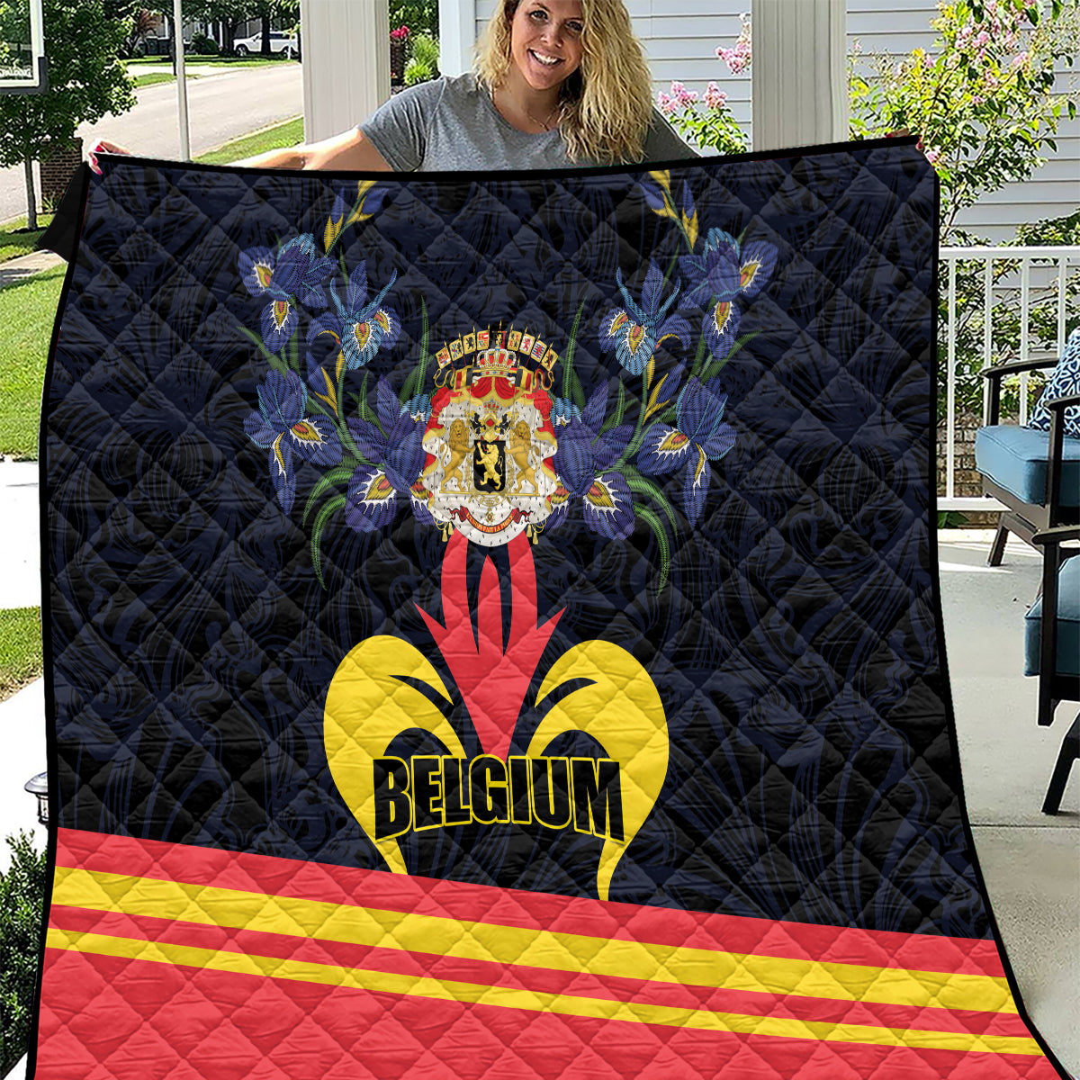 Belgium Iris Day Quilt Royaume de Belgique Coat Of Arms - Wonder Print Shop