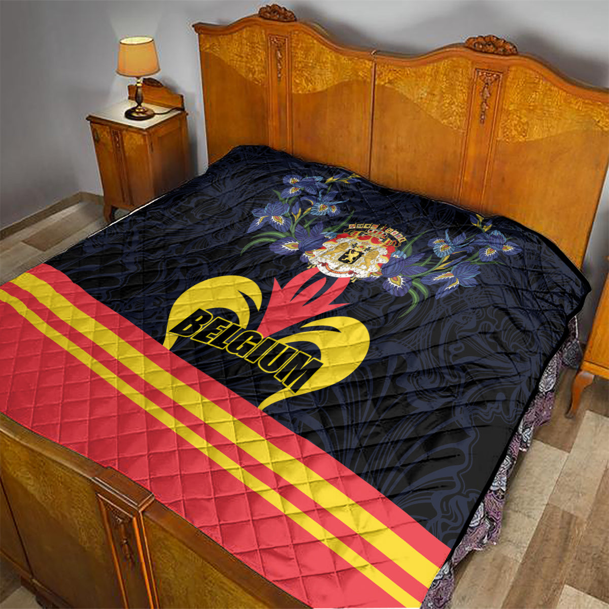 Belgium Iris Day Quilt Royaume de Belgique Coat Of Arms - Wonder Print Shop