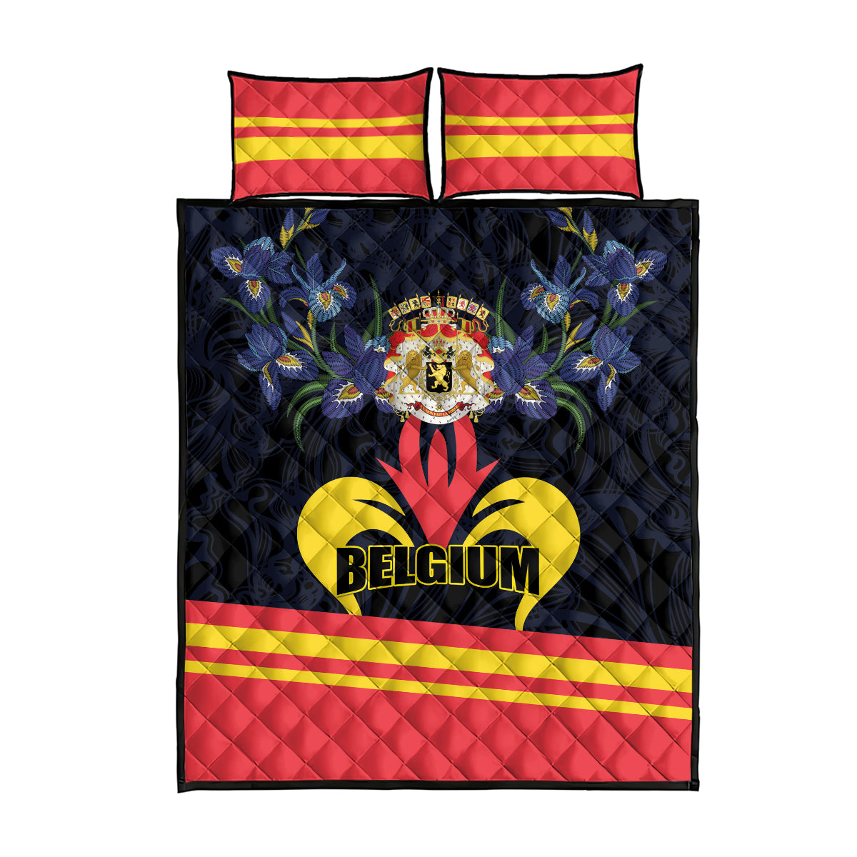 Belgium Iris Day Quilt Bed Set Royaume de Belgique Coat Of Arms - Wonder Print Shop