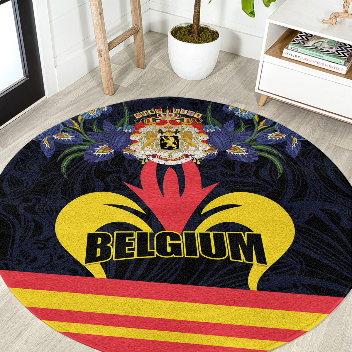 Belgium Iris Day Round Carpet Royaume de Belgique Coat Of Arms