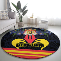 Belgium Iris Day Round Carpet Royaume de Belgique Coat Of Arms