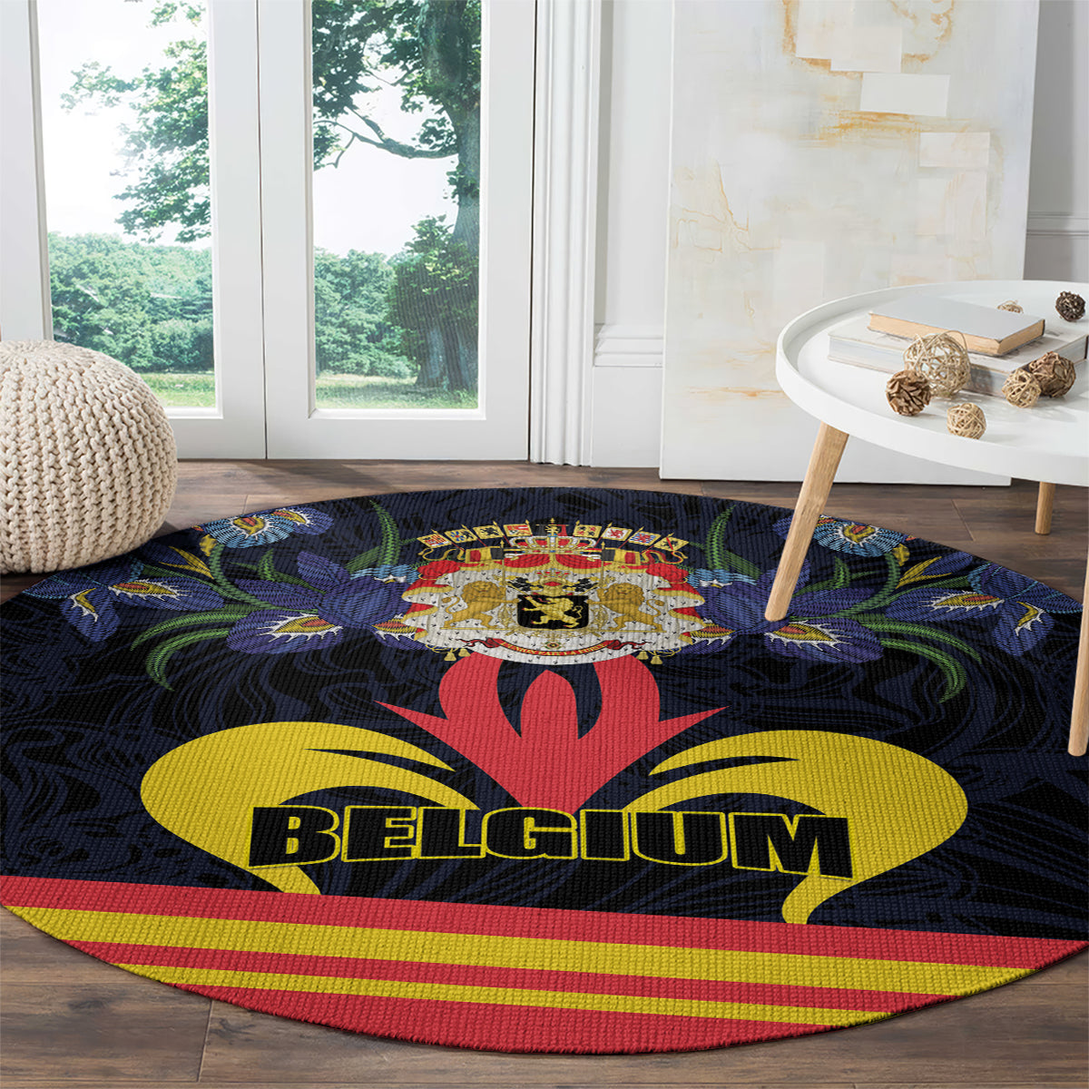 Belgium Iris Day Round Carpet Royaume de Belgique Coat Of Arms